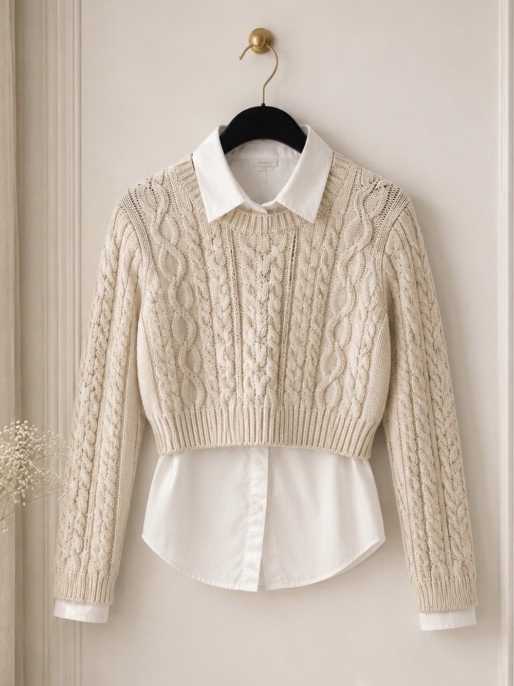 Chelsea28 Cable Knit Sweater Cream Cropped Crewneck Chunky NWT Small - Picture 9 of 9